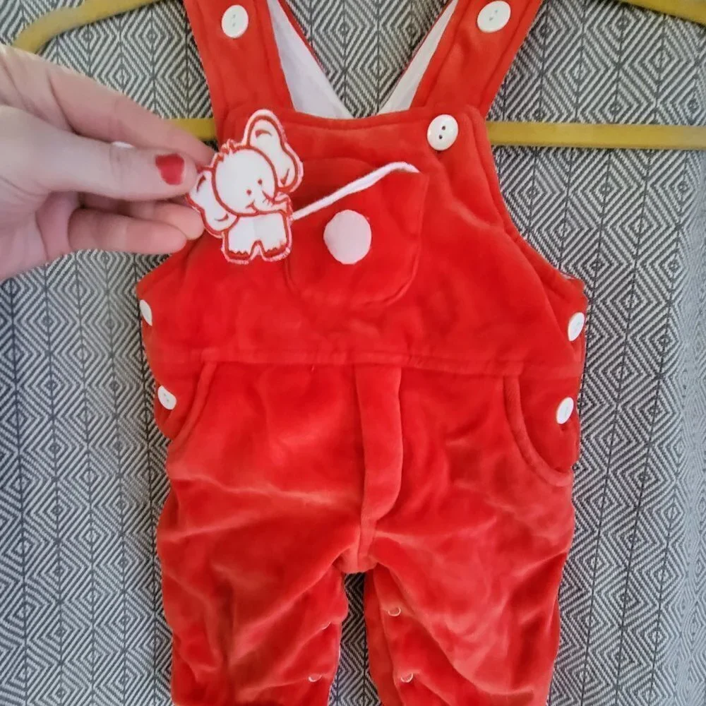Rare Vintage Mother’s Touch Red & White Baby Jumper Overalls 3-6 Months
